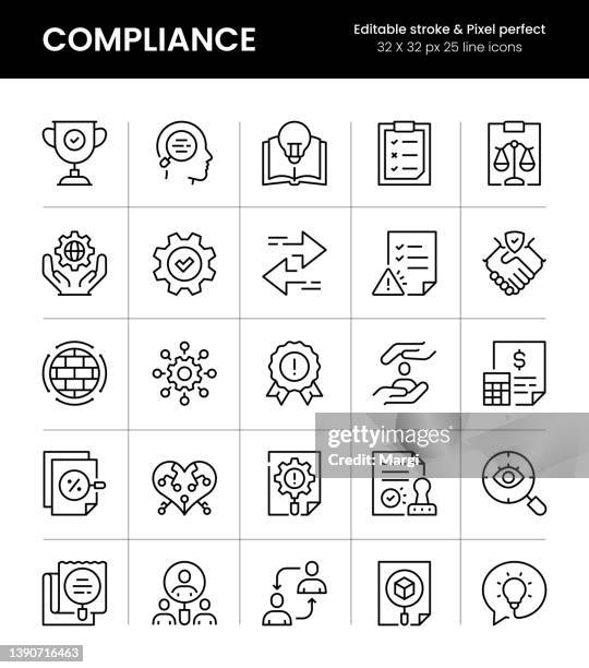 compliance editable stroke line icons - policies and procedures icon stock illustrations