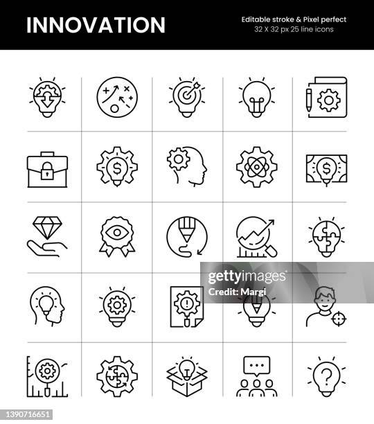 innovation editable stroke line icons - problems stock illustrations