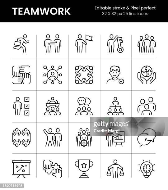 teamwork editable stroke line icons - teamwork stock illustrations