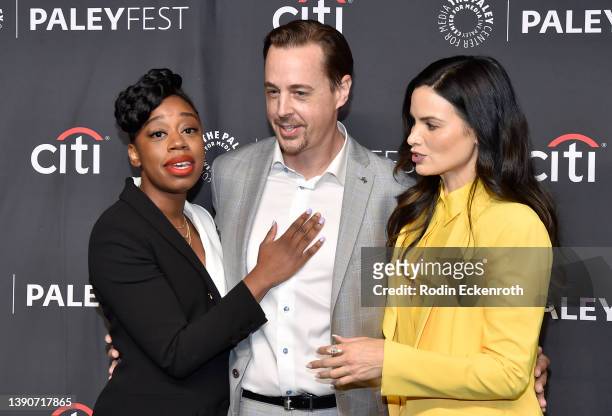 Diona Reasonover, Sean Murray, and Katrina Law attend a salute to the NCIS universe celebrating "NCIS" "NCIS: Los Angeles" and "NCIS: Hawai'i" during...