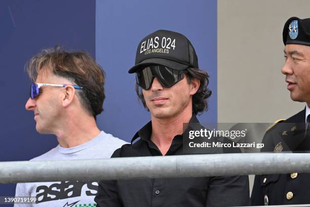 Toni Elias of Spain looks on from the podium during the Moto2 race during the MotoGP Of The Americas - Race on April 10, 2022 in Austin, Texas.