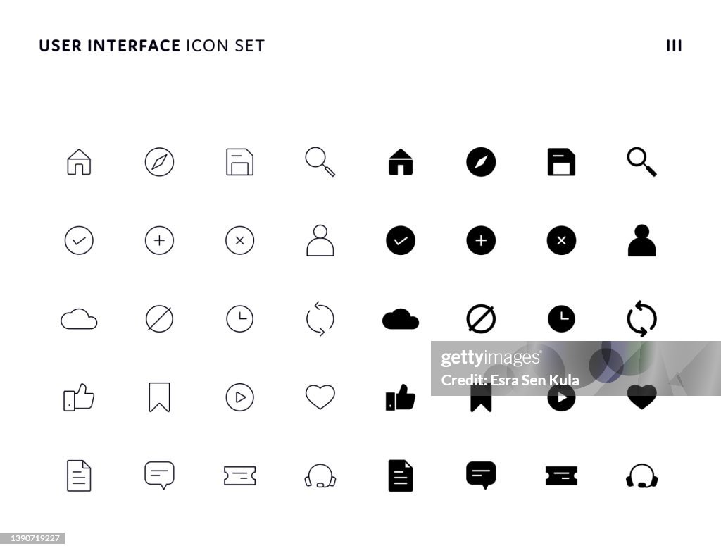 Interfaz de usuario Universal Solid and Thin Line Icon Set with Editable Stroke. Los iconos son adecuados para el diseño de páginas web, aplicaciones móviles, UI, UX y GUI.