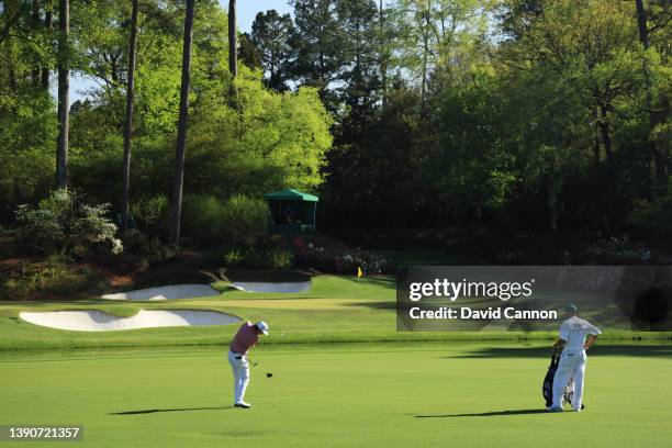 Cameron Smith of Australia plays his shot on the 11th hole during the final round of the Masters at Augusta National Golf Club on April 10, 2022 in...