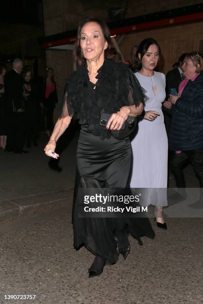 Arlene Phillips seen leaving at The Olivier Awards held at the Royal Albert Hall on April 10, 2022 in London, England.