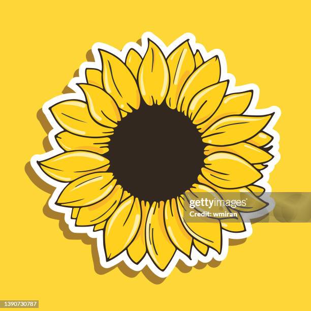 sonnenblume auf gelbem hintergrund - sonnenblume stock-grafiken, -clipart, -cartoons und -symbole