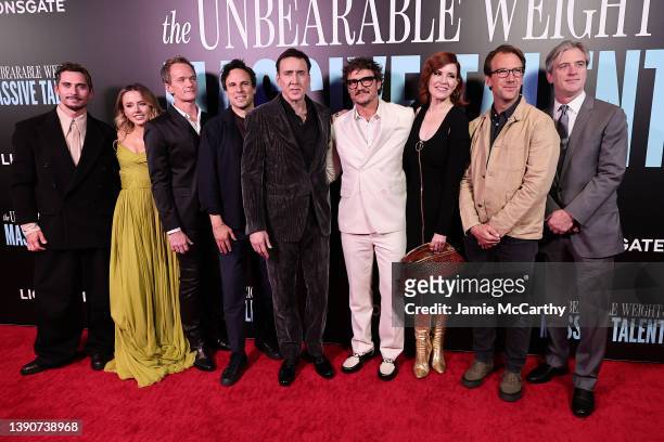 Paco León, Lily Sheen, Neil Patrick Harris, Tom Gormican, Nicolas Cage, Pedro Pascal, Kristin Burr, Kevin Etten and Mike Nilon attend "The Unbearable...