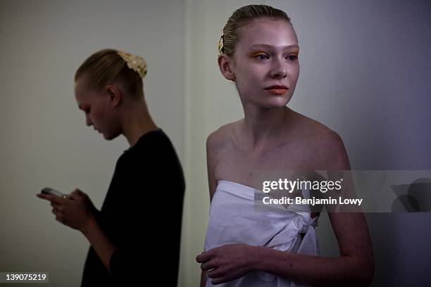 Scene from backstage at the Rodarte fashion show during the Mercedes Benz Spring 2009 Fashion Week on September 19, 2008 in New York, NY.