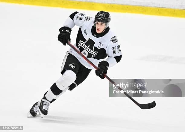 Simon Lavigne of the Blainville-Boisbriand Armada skates against the Baie-Comeau Drakkar during the first period at Centre d'Excellence Sports...