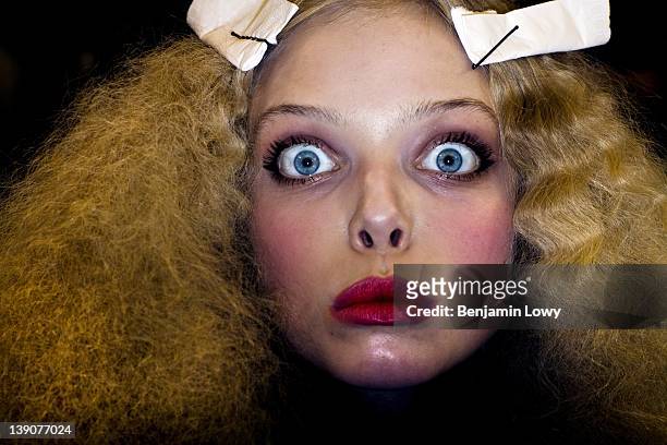Models are styled and fitted backstage at the Sonya Rykiel show during Paris Fashion Week on October 1, 2008 in Paris, France.