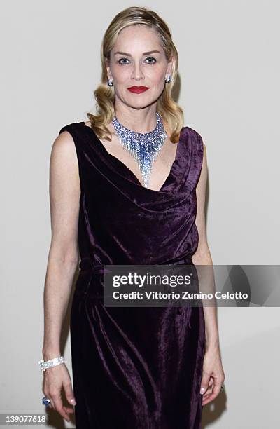 Actress Sharon Stone attends a cocktail party held at Damiani Flagship store on February 16, 2012 in Milan, Italy.