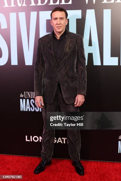 Nicolas Cage attends the New York premiere of "The Unbearable Weight of Massive Talent" at Regal Essex Crossing on April 10, 2022 in New York City.