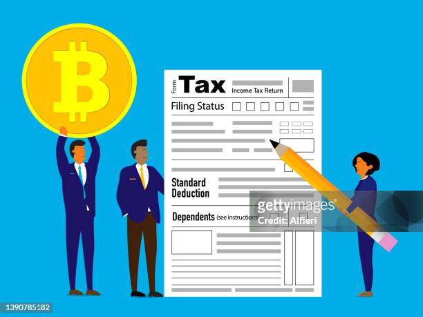 illustrazioni stock, clip art, cartoni animati e icone di tendenza di tassa bitcoin - tassa