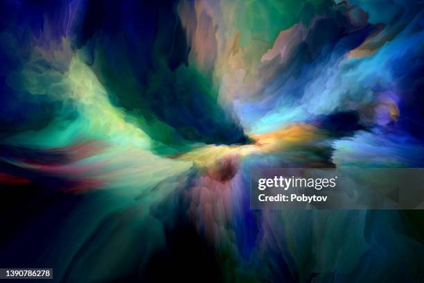 movement of multi-colored clouds on a black background - sun through dark clouds stock illustrations