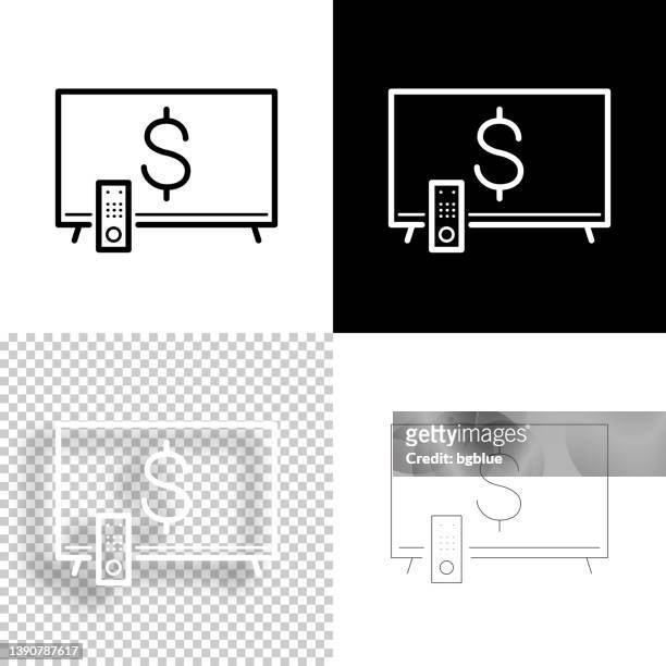 tv with dollar sign. icon for design. blank, white and black backgrounds - line icon - clear channel stock illustrations