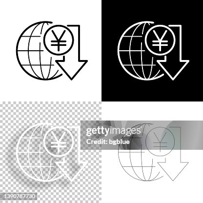 Yen rate decrease. Icon for design. Blank, white and black backgrounds - Line icon Yen rate decrease. Icon for design. Blank, white and black backgrounds - Line icon