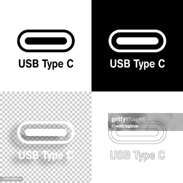 ilustraciones, imágenes clip art, dibujos animados e iconos de stock de puerto usb tipo c. icono para el diseño. fondos en blanco, blancos y negros - icono de línea - c usa