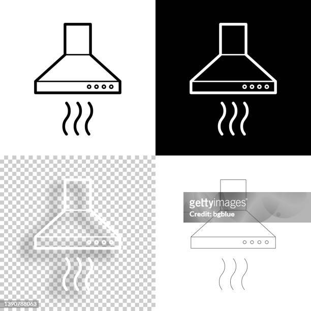 ilustrações, clipart, desenhos animados e ícones de capuz da cozinha. ícone para design. fundo em branco, branco e preto - ícone da linha - exhaust fan