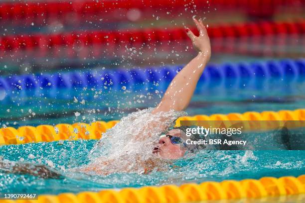 Kira Toussaint competing in the Women'ss 200m Backstroke during the EQM Eindhoven Qualification Meet - Day 3 at the Pieter van den Hoogenband...
