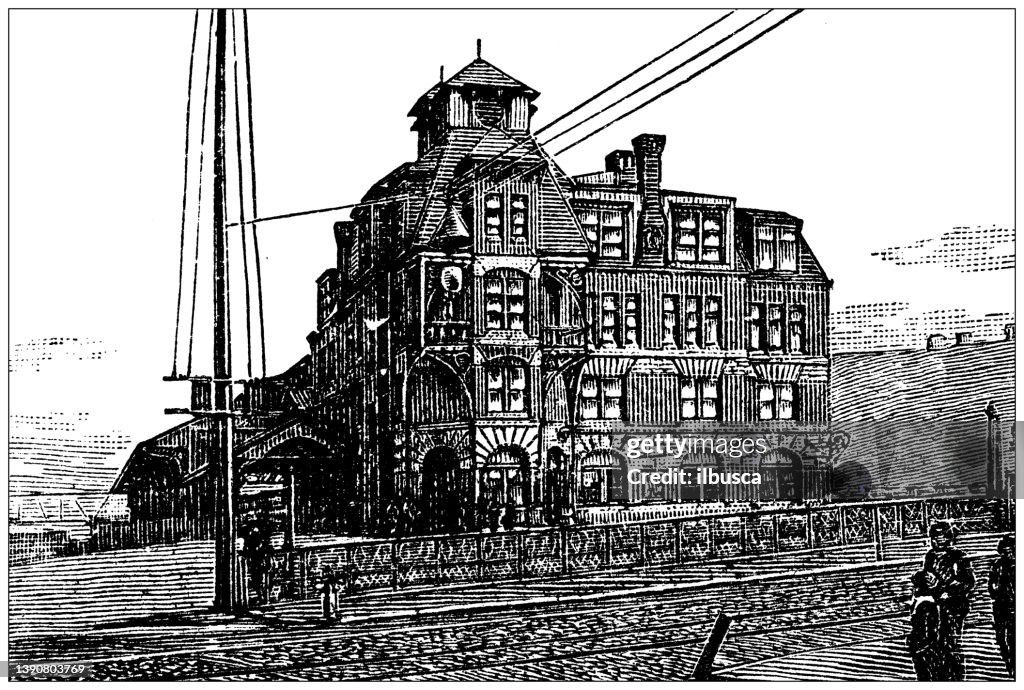 Antique illustration of USA, Pennsylvania landmarks and companies: Pittsburgh, Railroad Station