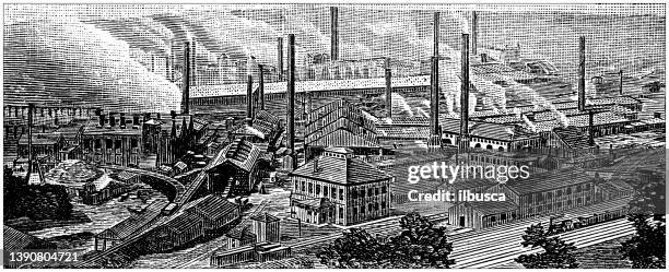 antique illustration of usa, pennsylvania landmarks and companies: bessemer, the edgar thomson steel works and blast furnaces - bessemer site stock illustrations