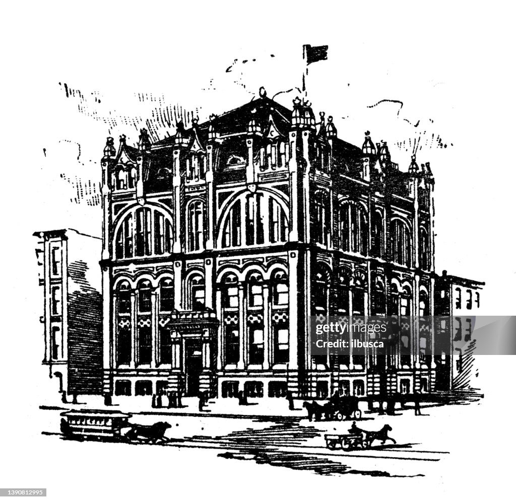 Antike Illustration von USA, Texas Sehenswürdigkeiten und Unternehmen: Dallas, Rathaus