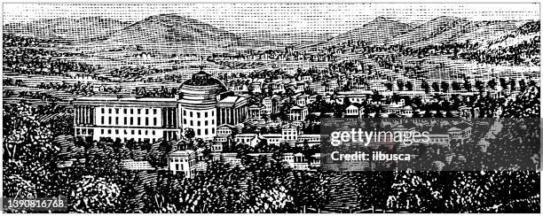 antique illustration of usa, virginia landmarks and companies: charlottesville, university of virginia - university of virginia campus stock illustrations