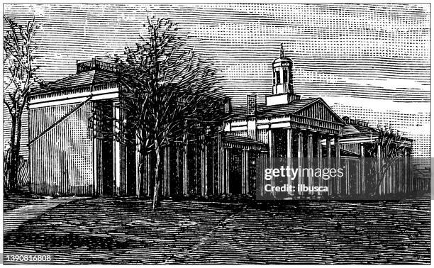 antique illustration of usa, virginia landmarks and companies: lexington, washington and lee university - university of washington campus stock illustrations