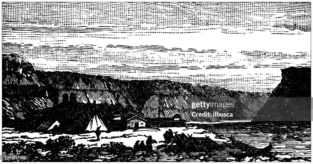 Antique illustration of USA, Washington landmarks and companies: Old Fort Walla Walla