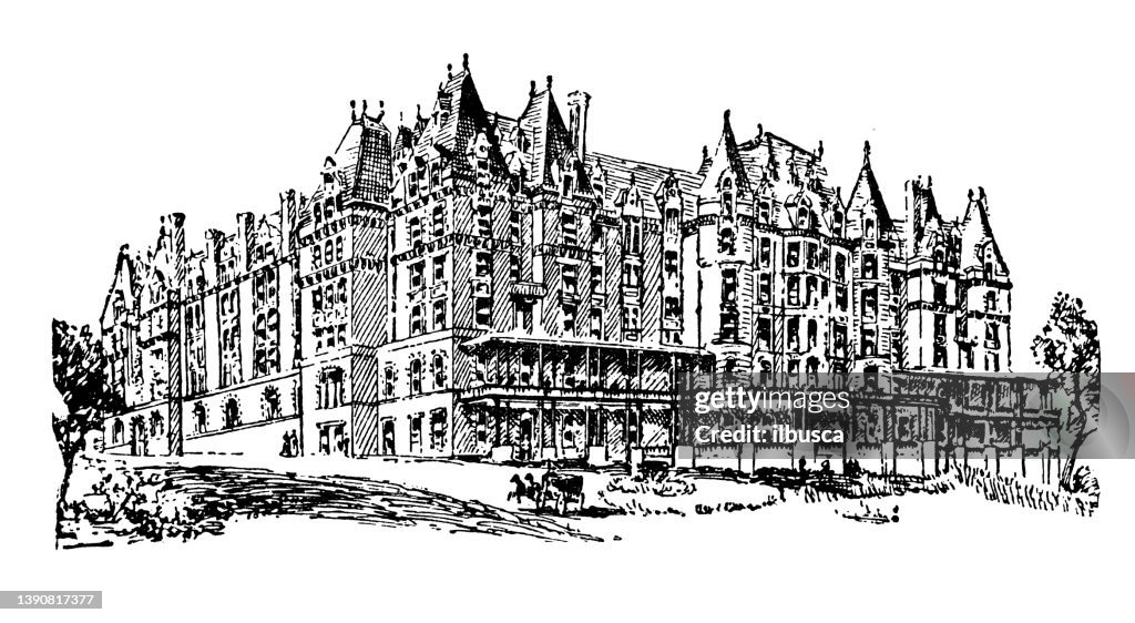 Antique illustration of USA, Washington landmarks and companies: Tacoma, New Hotel
