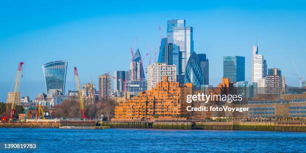 city of london square mile finanacial district skyscrapers overlooking thames panorama - greenwich square stock pictures, royalty-free photos & images