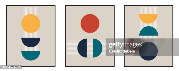 mid century modern geometric poster set. bauhaus style, minimal hipster design. - triptych stock illustrations