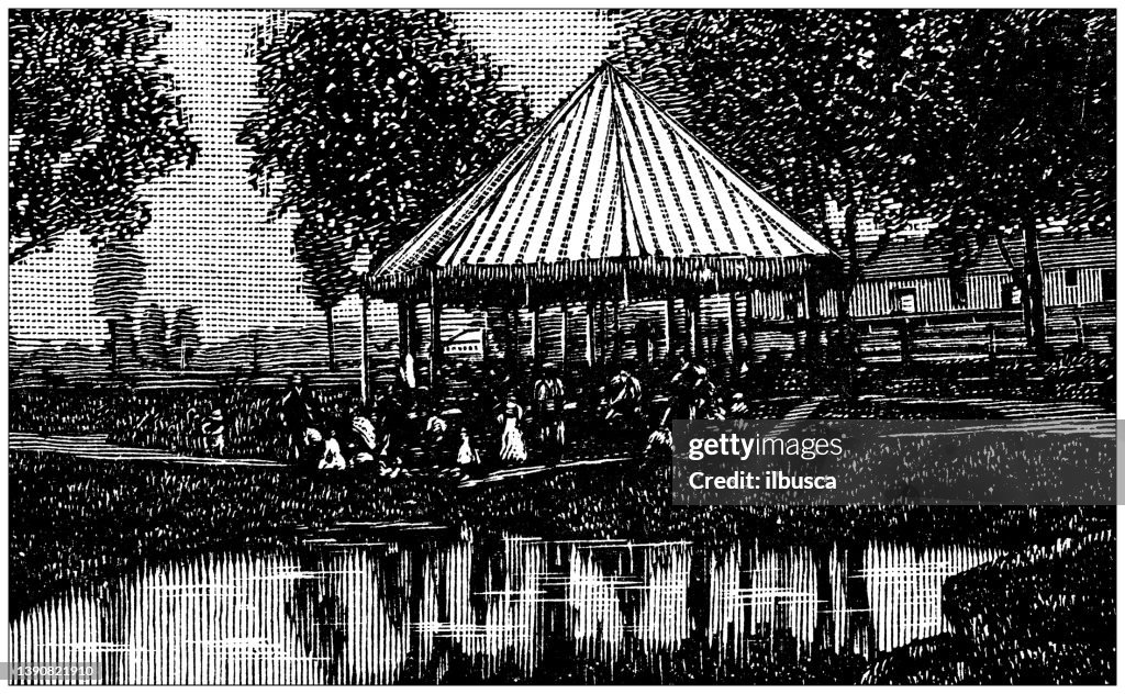 Antique illustration of USA, Wisconsin landmarks and companies: Waukesha, Bethesda Mineral Spring