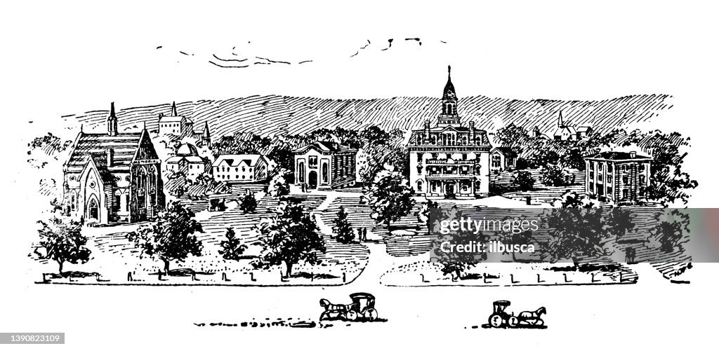 Antique illustration of USA, Wisconsin landmarks and companies: Beloit, Beloit College