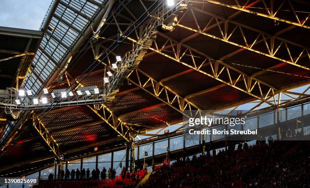 General view of the Red Bull Arena during the Bundesliga match between RB Leipzig and TSG Hoffenheim at Red Bull Arena on April 10, 2022 in Leipzig,...