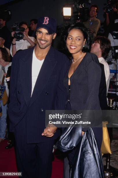 American actor Shemar Moore and American actress Lela Rochon attend the Westwood premiere of 'Twister,' held at the Mann Village Theatre in Los...