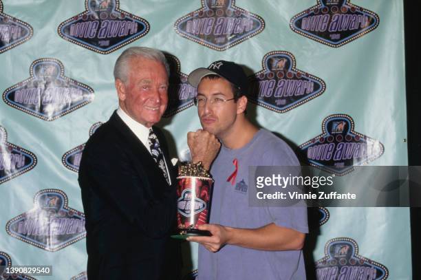 American television personality Bob Barker and American actor and comedian Adam Sandler attend the 5th Annual MTV Movie Awards, held at Walt Disney...
