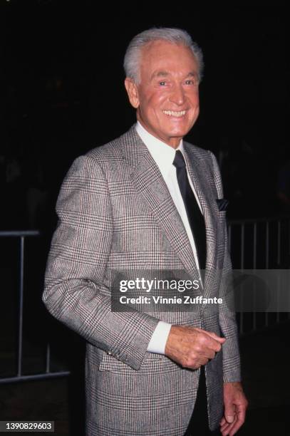 American television personality Bob Barker attends the Century City premiere of 'Happy Gilmore,' held at the Cineplex Odeon Century Plaza Cinema in...