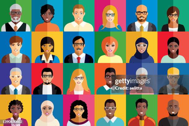 stockillustraties, clipart, cartoons en iconen met vector illustration of multicolored people icons. - hr suit