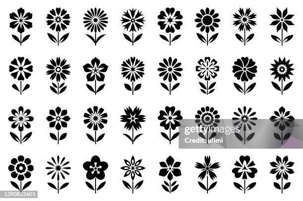 flower icon set - bud stock illustrations