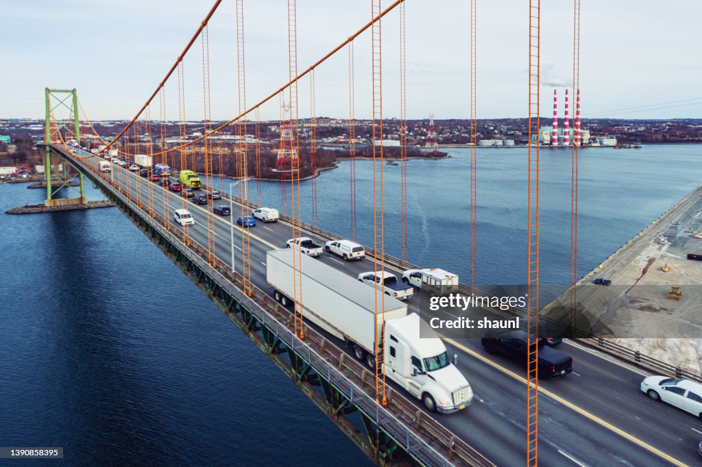Semi Truck Crossing Bridge