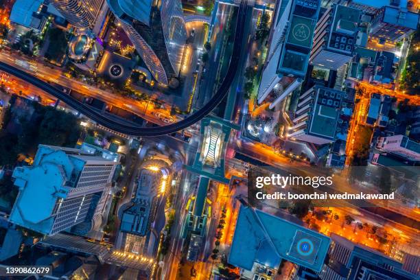 aerial view of traffic in city in bangkok. - bangkok hotel stock pictures, royalty-free photos & images