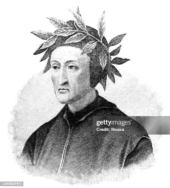 stockillustraties, clipart, cartoons en iconen met portrait of famous authors from the past: dante alighieri - dante italiaanse dichter