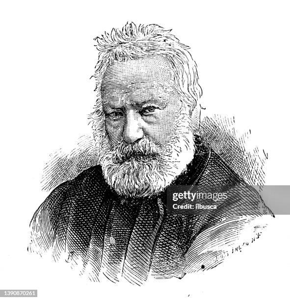 portrait of famous authors from the past: victor hugo - victor hugo stock illustrations