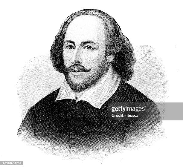 portrait of famous authors from the past: william shakespeare - william shakespeare stock illustrations