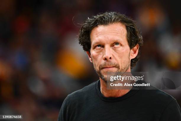Head coach Quin Snyder of the Utah Jazz looks on during the second half of a game against the Phoenix Suns at Vivint Smart Home Arena on April 08,...