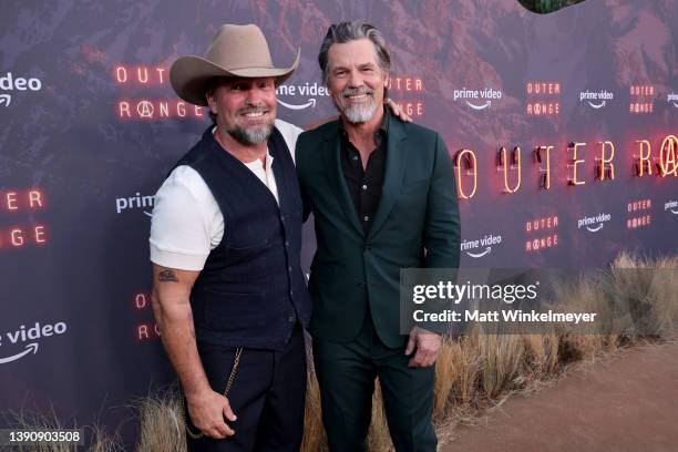 Brian Bowen Smith and Josh Brolin attend Prime Video Red Carpet Premiere For New Western Series "Outer Range" at Harmony Gold on April 07, 2022 in...