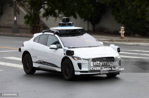 Waymo autonomous vehicle drives along Masonic Avenue on April 11, 2022 in San Francisco, California. San Francisco is serving as testing grounds for...