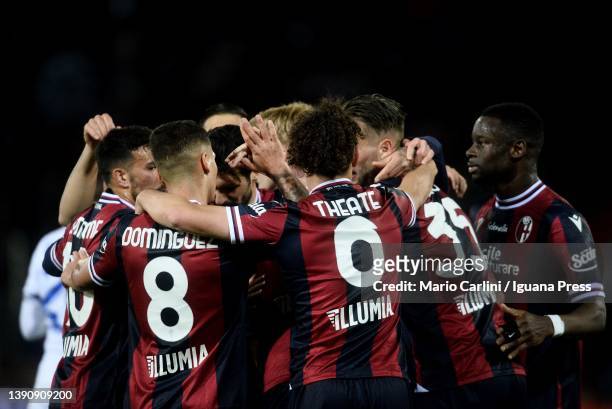 Marko Arnautovic of Bologna FC celebrates after scoring his team's and his peronal second goal during the Serie A match between Bologna FC v UC...