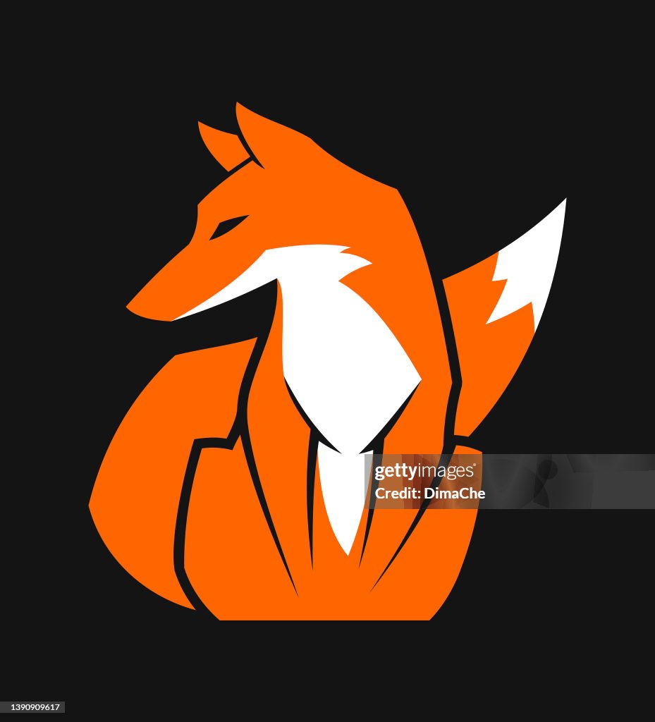 Fox character mascot for dark background - stylized cut out vector