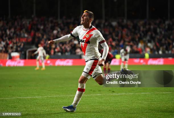 Sergi Guardiola of Rayo Vallecano celebeates after scoring their team's first goal during the La Liga Santander match between Rayo Vallecano and...